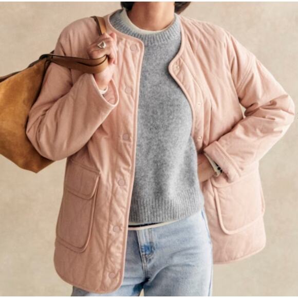 Sezane Farel Jacket Powdery Pink Quilted Jacket NWT 36 8 Barn Coat - Picture 1 of 10